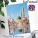 Mosque Themed Painting Poster, Soft-hued Realistic Islamic Architecture Scene Poster, Tranquil Domed Mosque With Reflection And Flying Birds, Ideal_maomaolike.com
