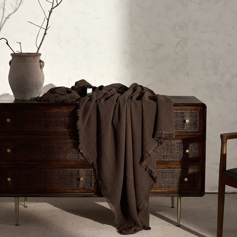 Maillard Color Four-layer Gauze, Pure Cotton, Tassel Sofa Throw Blanket, Office Nap Blanket_maomaolike.com