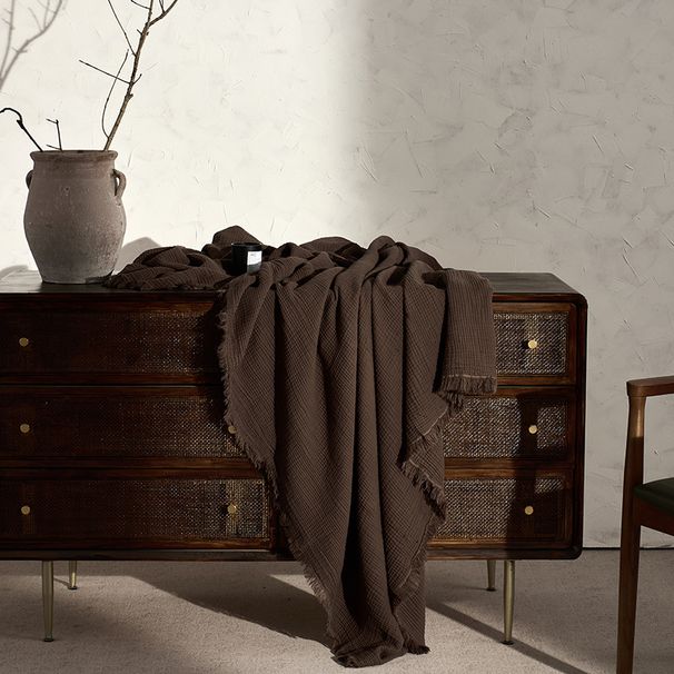 Maillard Color Four-layer Gauze, Pure Cotton, Tassel Sofa Throw Blanket, Office Nap Blanket_maomaolike.com