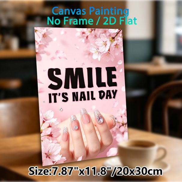 Nail Day & Cherry Blossom Themed Painting Poster, Soft Pink Romantic Cherry Blossom & Glittery Nail Art Poster, Uplifting Positive Message Perfect For_maomaolike.com