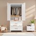 71inch Tall Metal Wardrobe Cabinet With 2 Drawers And Hanging Rod, 2 Doors Wardrobe Closet With Shelf For Bedroom, Office, Laundry Room,Entryway ,Foyer,Guesthouse White_maomaolike.com