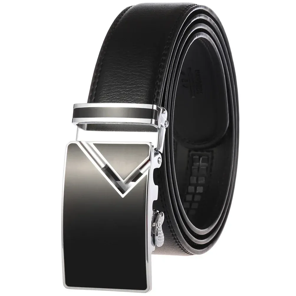 HOT New Arrival White & Black Men Belts Automatic Alloy Buckle Male Genuine Cowskin Leather Golf Belt Plus Size 130cm_maomaolike.com