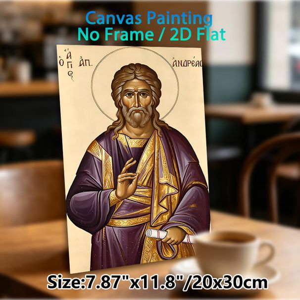 Saint Andrew Religious Icon Painting Poster, Traditional Orthodox Style Poster, Vintage-toned Depiction Of The Saint With Halo, Ornate Purple & Gold_maomaolike.com