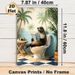 Humorous Beach Sea Lion Painting Poster, Whimsical Tropical Scene Poster, Funny Sea Lion In Sunglasses Reading Newspaper On Toilet, Lighthearted_maomaolike.com