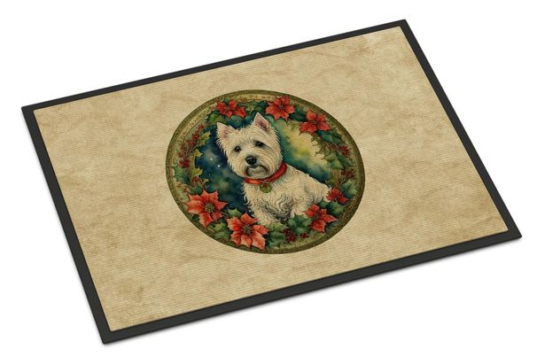 Westie Christmas Flowers Doormat Front Door Mat Indoor Outdoor Rugs For Entryway, Non Slip Washable Low Pile, 24H X 36W_maomaolike.com