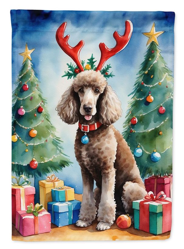 Chocolate Standard Poodle Christmas Reindeer House Flag Large Porch Sleeve Pole Decorative Outside Yard Banner Artwork Wall Hanging, Polyester, House Size, Multicolor_maomaolike.com