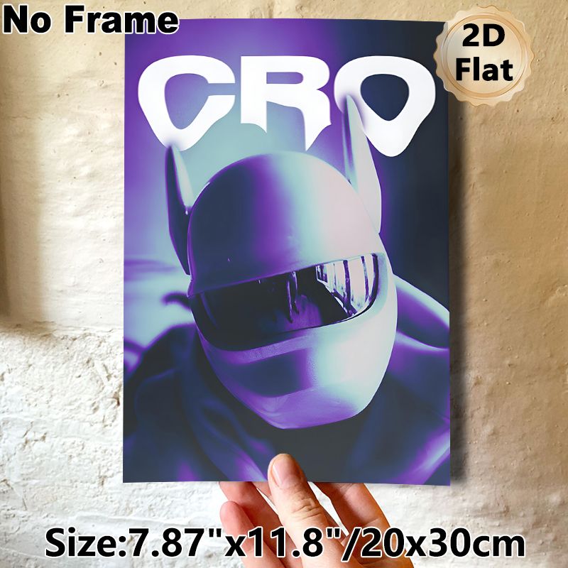 Cyber Racing Helmet Painting Poster, Vibrant Cyberpunk-style Gradient Purple-blue Helmet With "CRO" Text Poster, Stylish Futuristic Decor For Game_maomaolike.com