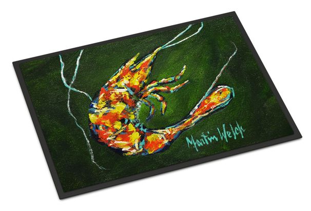 Green Waters Shrimp Doormat Front Door Mat Indoor Outdoor Rugs For Entryway, Non Slip Washable Low Pile, 24H X 36W_maomaolike.com