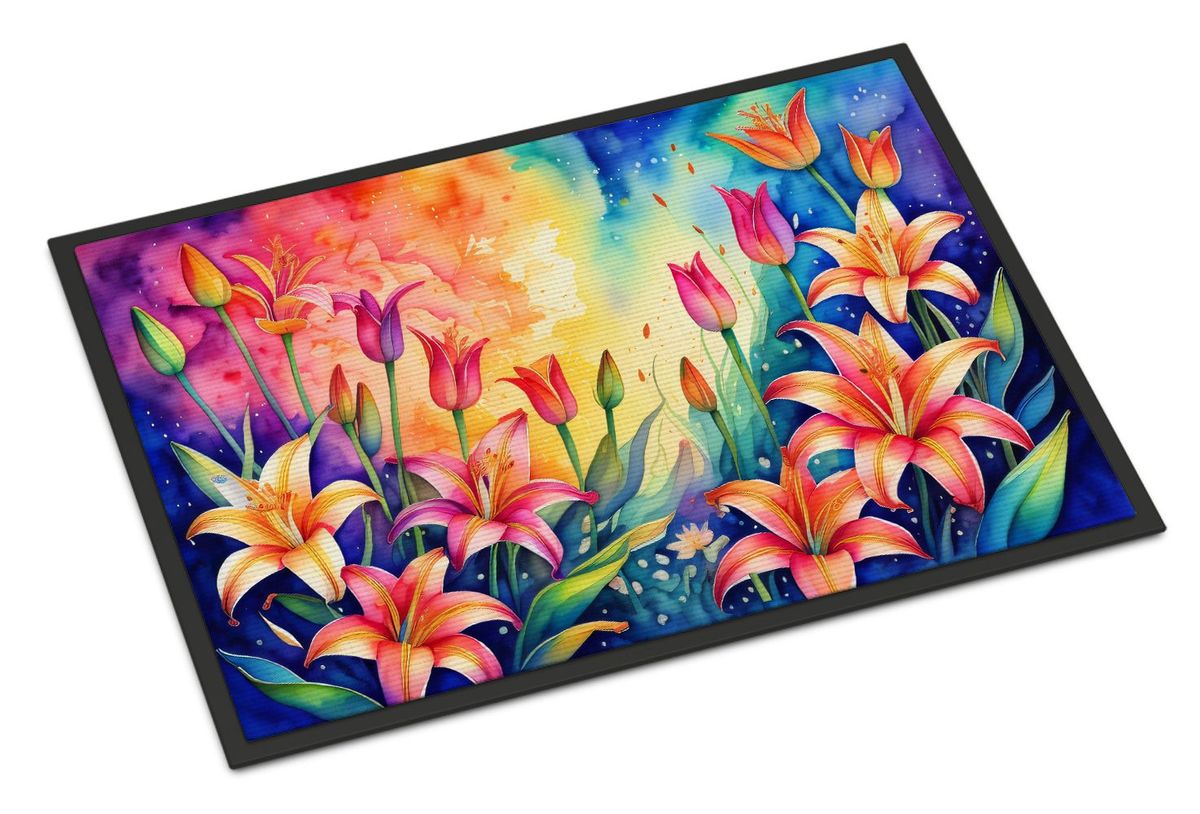 Lilies In Color Doormat Front Door Mat Indoor Outdoor Rugs For Entryway, Non Slip Washable Low Pile, 24H X 36W_maomaolike.com