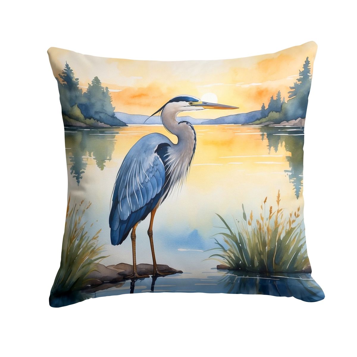Blue Heron In The Golden Hour Throw Pillow Machine Washable, Indoor Outdoor Decorative Pillow For Couch, Bed Or Patio, 18Hx18W_maomaolike.com