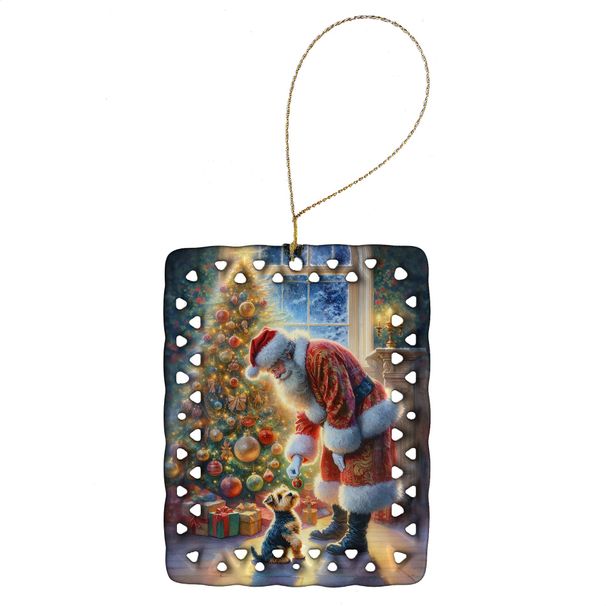 Australian Terrier And Santa Claus Porcelain Ornament Christmas Tree Hanging Decorations For Home Christmas Holiday, Rectangle, Gift, Multicolor_maomaolike.com