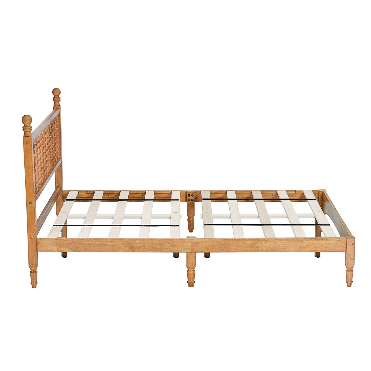 Wood Bed Frame With Spindle Headboard, Solid Rubber Wood Foundation With Wood Central Supports, 1000 Lb Capacity, Easy Assembly, No Box Spring Needed, Full - Rustic Oak_maomaolike.com