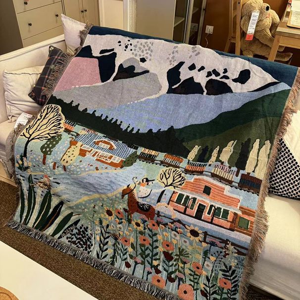 American Country Style Leisure Tale Cartoon Green Forest Fairy Travel RV Sleeping Sofa Picnic Throw Blanket_maomaolike.com
