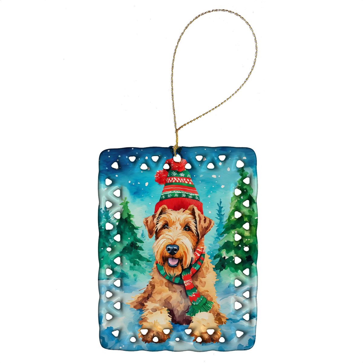 Airedale Terrier Christmas Porcelain Ornament Christmas Tree Hanging Decorations For Home Christmas Holiday, Rectangle, Gift, Multicolor_maomaolike.com