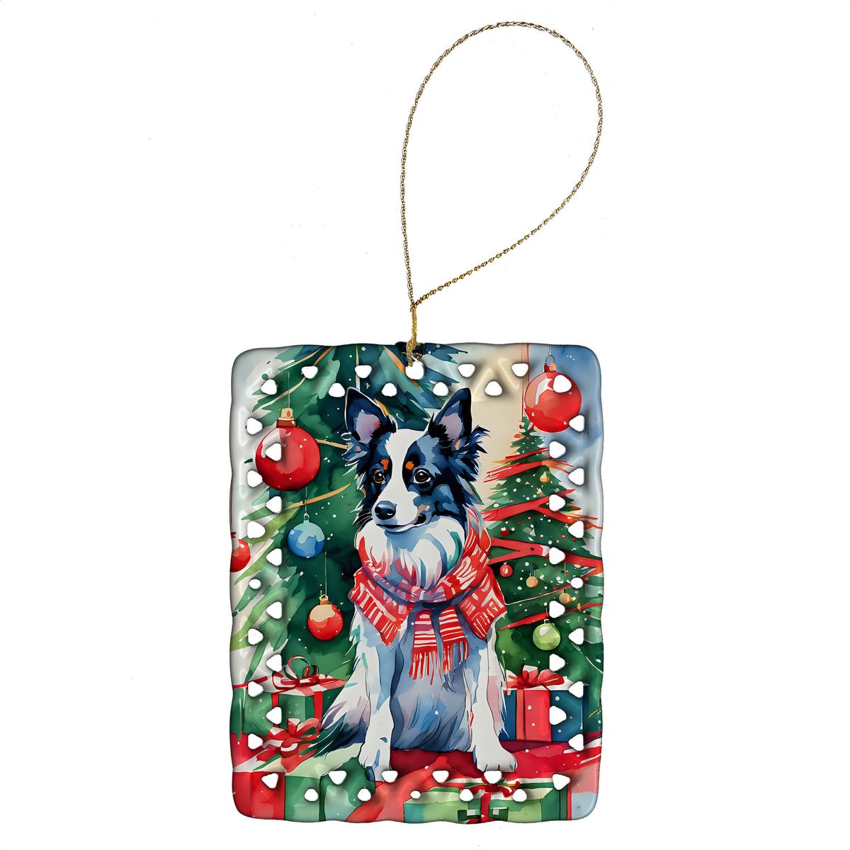 Papillon Christmas Porcelain Ornament Christmas Tree Hanging Decorations For Home Christmas Holiday, Rectangle, Gift, Multicolor_maomaolike.com