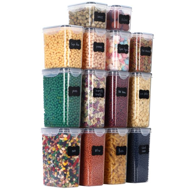 14-piece sealed jar set kitchen crisper food grade PP storage box grains transparent plastic storage jar_maomaolike.com
