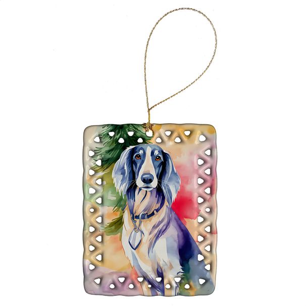 Saluki Christmas Porcelain Ornament Christmas Tree Hanging Decorations For Home Christmas Holiday, Rectangle, Gift, Multicolor_maomaolike.com