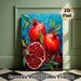 Pomegranate Themed Painting Poster, Vibrant Mosaic-style Red Pomegranates With Seeds & Leaves Poster, Eye-catching Fruit Artwork Ideal For Kitchen_maomaolike.com