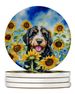 Bernedoodle In Sunflowers Large Sandstone Coasters Pack Of 4 Absorbent Round Coasters Decor Gifts For Men Or Women, 4 In, Multicolor_maomaolike.com