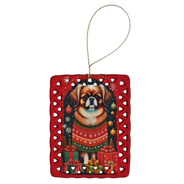 Tibetan Spaniel Holiday Christmas Porcelain Ornament Christmas Tree Hanging Decorations For Home Christmas Holiday, Rectangle, Gift, Multicolor_maomaolike.com