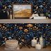 45cm*2000cm Midnight Blue & Gold Foil Mushroom Wallpaper – Luxury Dark Botanical Peel & Stick Wall Decor_maomaolike.com