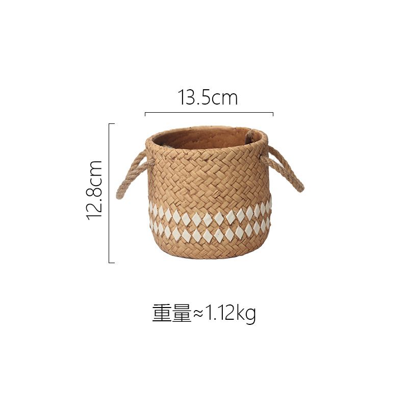 Nordic Style|Cement Flower Pot Retro Woven Basket Style Simple Creative Potted Plant Green Radish Round Fashionable_maomaolike.com