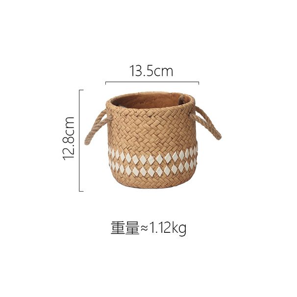 Nordic Style|Cement Flower Pot Retro Woven Basket Style Simple Creative Potted Plant Green Radish Round Fashionable_maomaolike.com