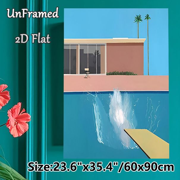 Poolside Modern Building Painting Poster, Minimalist Pastel-toned Pool Splash & Architecture Scene Poster, Calming Vacation-style Decor Ideal For_maomaolike.com