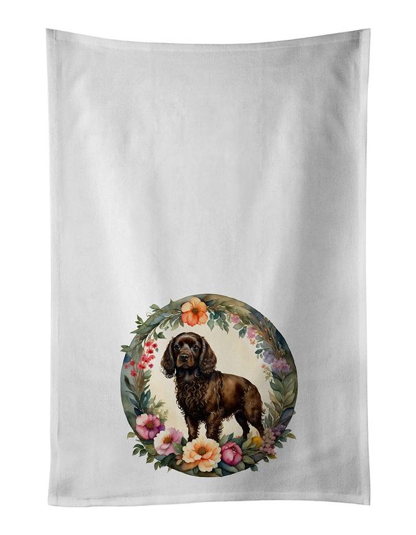 Boykin Spaniel And Flowers Kitchen Towel Set Of 2 White Dish Towels Decorative Bathroom Hand Towel For Hand, Face, Hair, Yoga, Tea, Dishcloth, 19 X 28", White_maomaolike.com