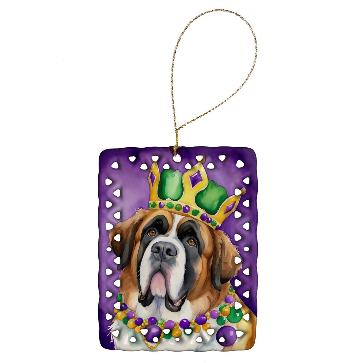 Saint Bernard King Of Mardi Gras Porcelain Ornament Christmas Tree Hanging Decorations For Home Christmas Holiday, Rectangle, Gift, Multicolor_maomaolike.com