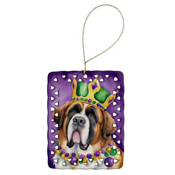 Saint Bernard King Of Mardi Gras Porcelain Ornament Christmas Tree Hanging Decorations For Home Christmas Holiday, Rectangle, Gift, Multicolor_maomaolike.com