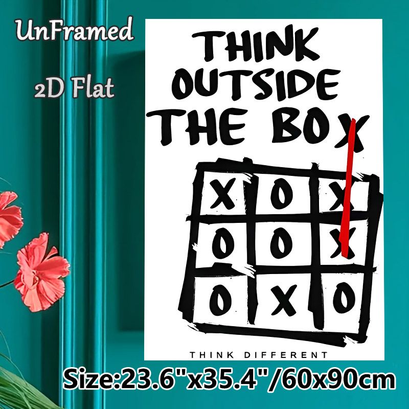 Think Outside The Box Themed Painting Poster, Minimalist Hand-drawn Tic-tac-toe Poster, Inspirational Design To Encourage Creative Thinking, Ideal For_maomaolike.com