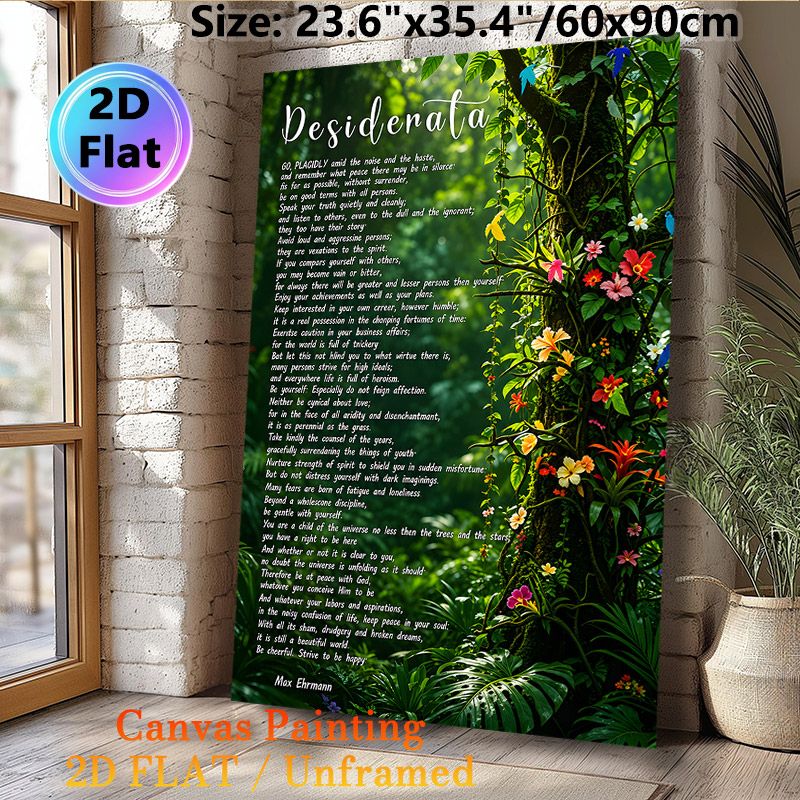 Desiderata Poem Painting Poster, Lush Tropical Floral Jungle Poster, Inspirational Reflective Verse For Calming Atmosphere, Ideal For Home, Office Or_maomaolike.com