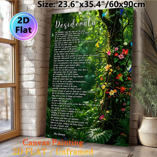 Desiderata Poem Painting Poster, Lush Tropical Floral Jungle Poster, Inspirational Reflective Verse For Calming Atmosphere, Ideal For Home, Office Or_maomaolike.com
