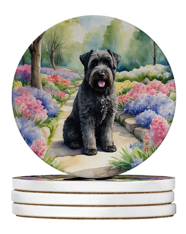 Bouvier Des Flandres Spring Path Large Sandstone Coasters Pack Of 4 Absorbent Round Coasters Decor Gifts For Men Or Women, 4 In, Multicolor_maomaolike.com