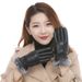 Gloves autumn and winter ladies touch screen simulation PU leather plus velvet thickened outdoor riding motorcycle gloves _maomaolike.com