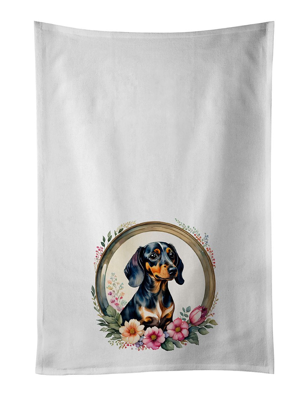 Dachshund And Flowers Kitchen Towel Set Of 2 White Dish Towels Decorative Bathroom Hand Towel For Hand, Face, Hair, Yoga, Tea, Dishcloth, 19 X 28", White_maomaolike.com