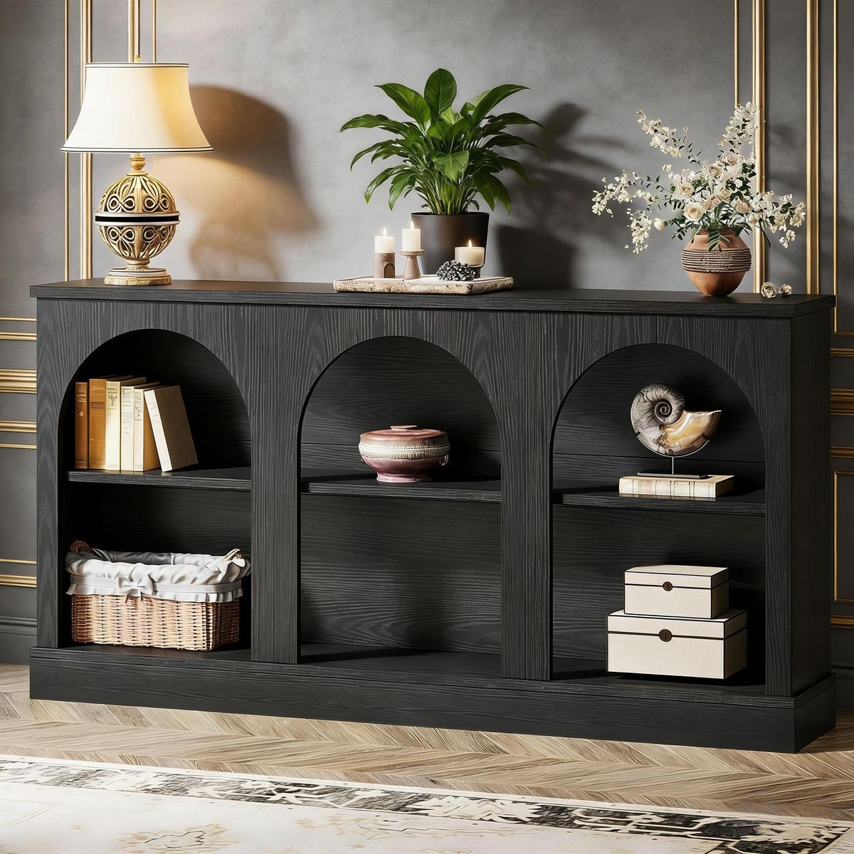 Console Table, Farmhouse Entryway Table With 3 Tier Storage_maomaolike.com