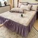 Class A Cloud Feel Washed Cotton Quilted Skirt Wrinkled Gauze Lace Cover Bed Set Non-Slip Three-Piece Mattress Protector_maomaolike.com