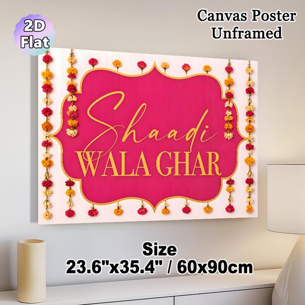 Indian Wedding Themed Shaadi Wala Ghar Painting Poster, Vibrant Magenta & Gold Traditional Style Poster, Festive Floral-adorned Design Suitable For_maomaolike.com