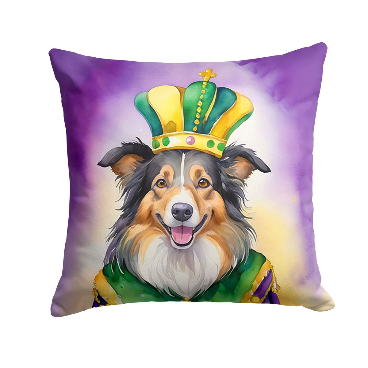 Collie King Of Mardi Gras Throw Pillow Machine Washable, Indoor Outdoor Decorative Pillow For Couch, Bed Or Patio, 18Hx18W_maomaolike.com