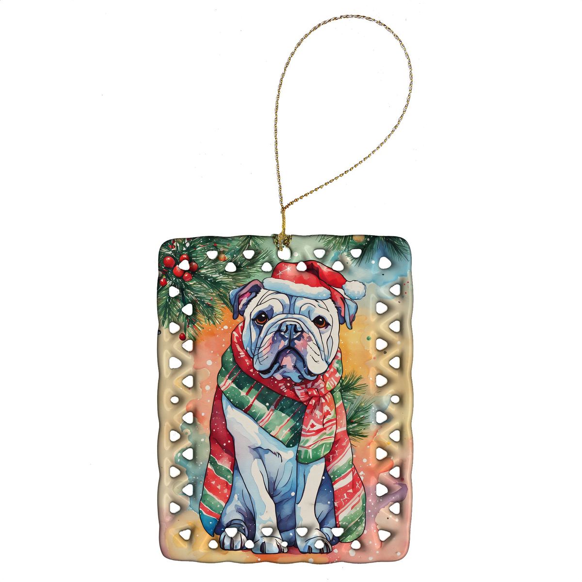 English Bulldog Christmas Porcelain Ornament Christmas Tree Hanging Decorations For Home Christmas Holiday, Rectangle, Gift, Multicolor_maomaolike.com