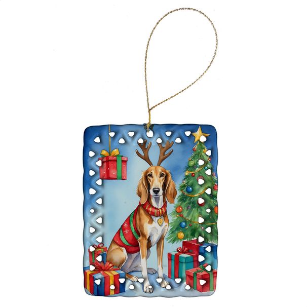 Saluki Christmas Reindeer Porcelain Ornament Christmas Tree Hanging Decorations For Home Christmas Holiday, Rectangle, Gift, Multicolor_maomaolike.com