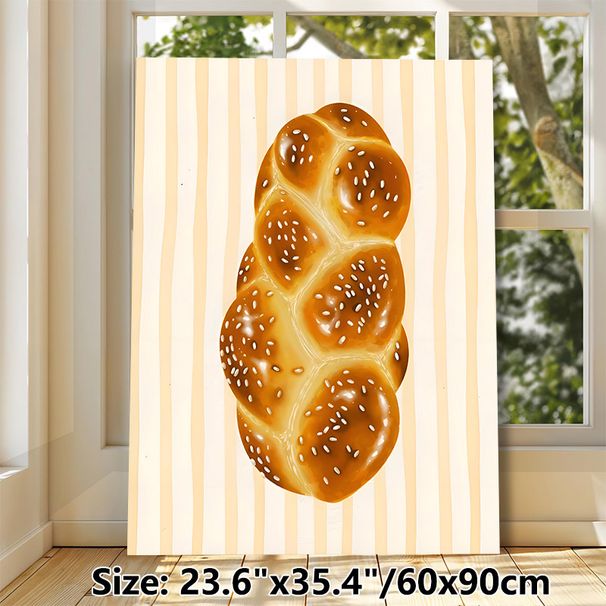 Braided Bread Painting Poster, Warm-toned Realistic Glossy Braided Bread With Sesame Seeds Poster, Appealing Food-themed Decor Suitable For Kitchen_maomaolike.com