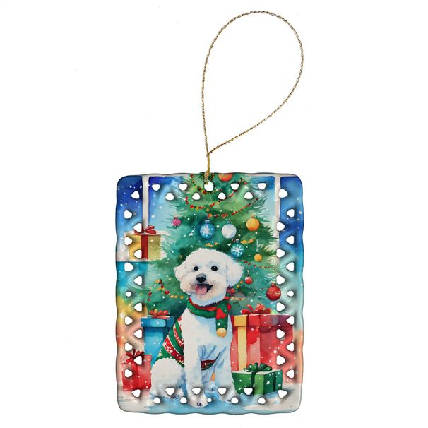 Bichon Frise Christmas Porcelain Ornament Christmas Tree Hanging Decorations For Home Christmas Holiday, Rectangle, Gift, Multicolor_maomaolike.com