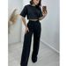Women's Clothing new fashion cotton and linen short tops high waist wide leg suit pants _maomaolike.com