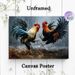 Fighting Roosters Painting Poster, Vibrant Realistic Oil Painting Style Poster, Dynamic Rainy Scene With Clashing Roosters, Eye-catching Rustic Decor_maomaolike.com