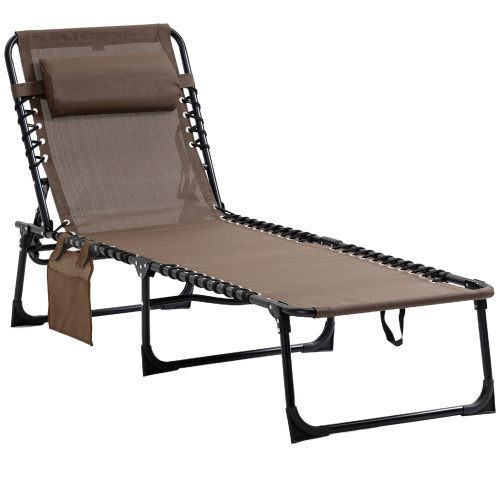 Outsunny Reclining Chaise Lounge Chair, Portable Sun Lounger, Folding Camping Cot, With Adjustable Backrest And Removable Pillow, For Patio, Garden, Beach, Brown_maomaolike.com