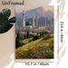 Mosque Themed Painting Poster, Vibrant Textured Oil Painting Style Poster, Scenic Artwork Featuring Mosque, Mountain Backdrop & Blooming Wildflower_maomaolike.com