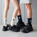 Zhuoxinder 1 Pair Autumn Winter Unisex Socks Letter Print Moisture Absorption Solid Color Korean Middle Tube Socks For Running-Black_maomaolike.com